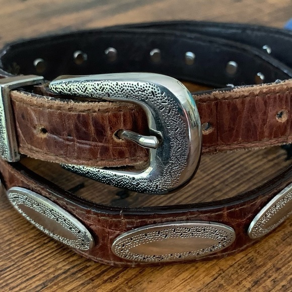 Cache Leather Silver Medallion Belt Sz M - Picture 2 of 8